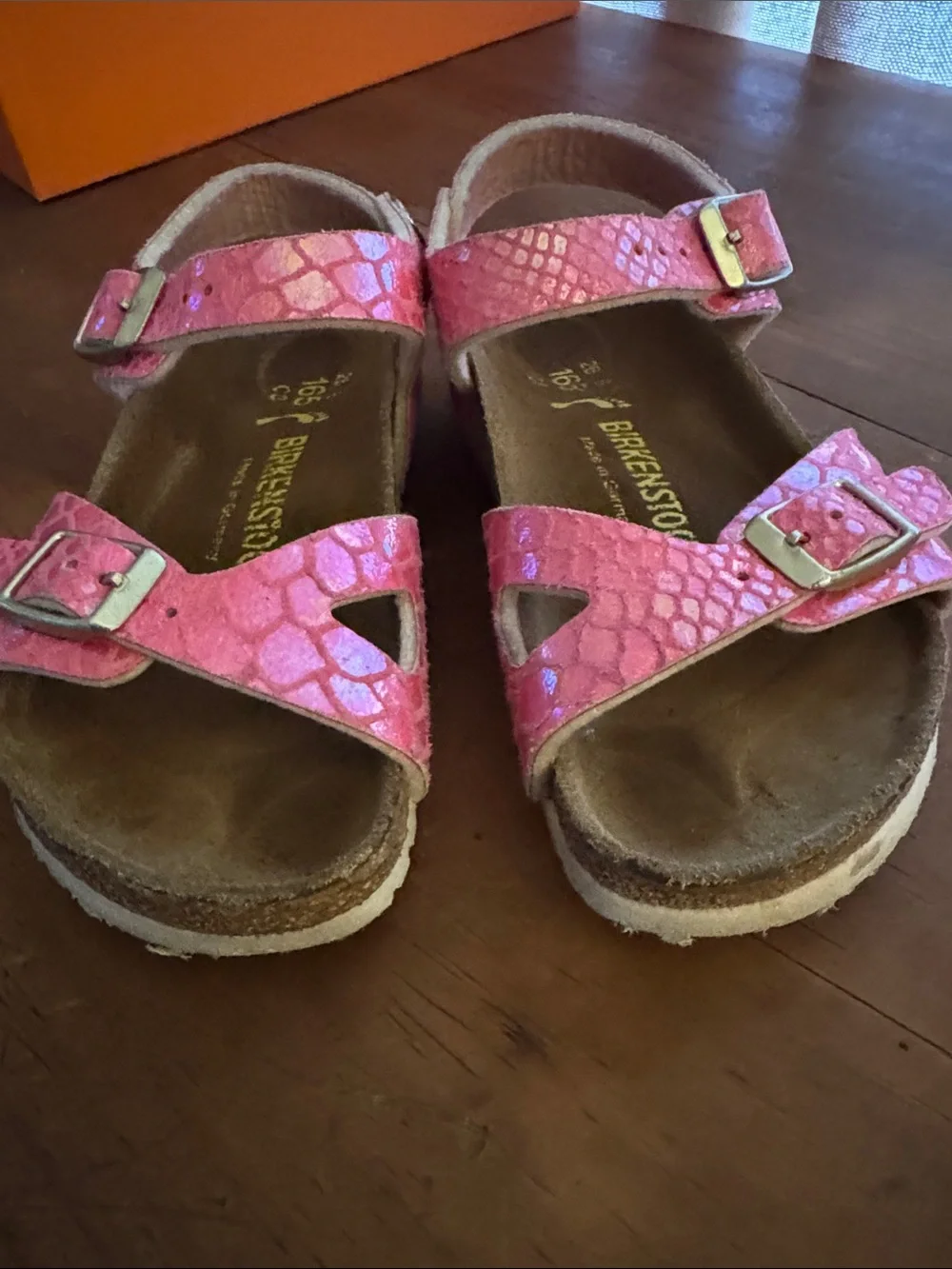 Birkenstock Kids Pink Iridescent Snake-Print Adjustable Sandals